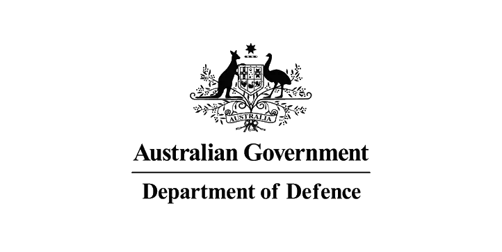 Australian Government Department of Defence logo featuring a coat of arms with a kangaroo and an emu on either side of a crest, and text beneath the image.